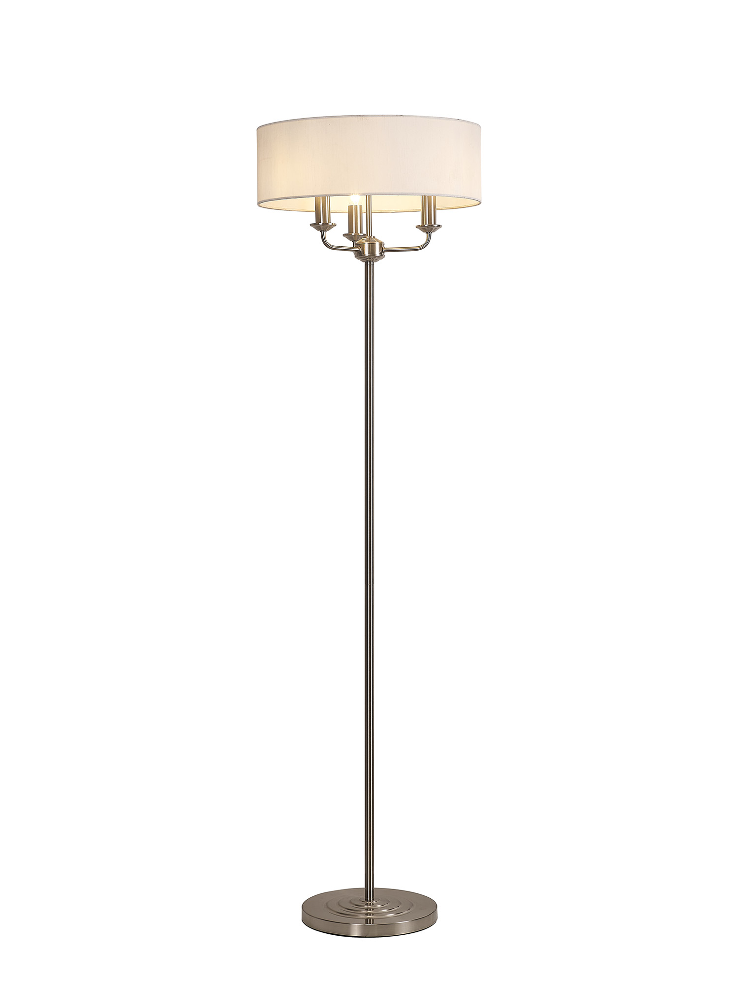 DK0921  Banyan 45cm 3 Light Floor Lamp Satin Nickel, White